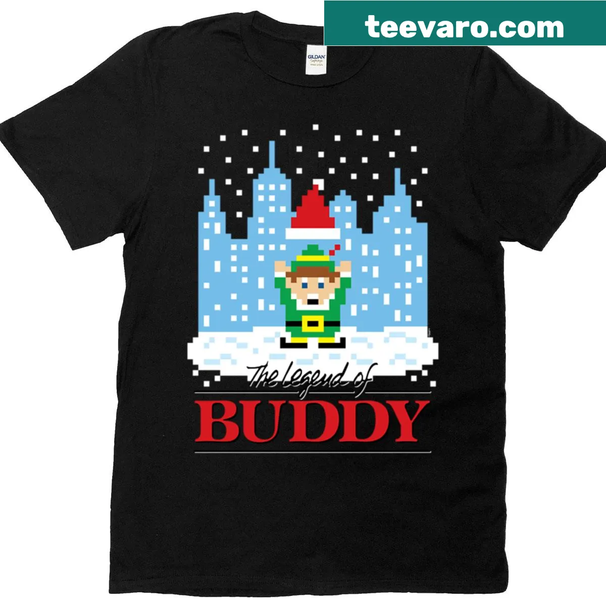 Vintage style t-shirt featuring Buddy from a holiday classic — on a men's t-shirt