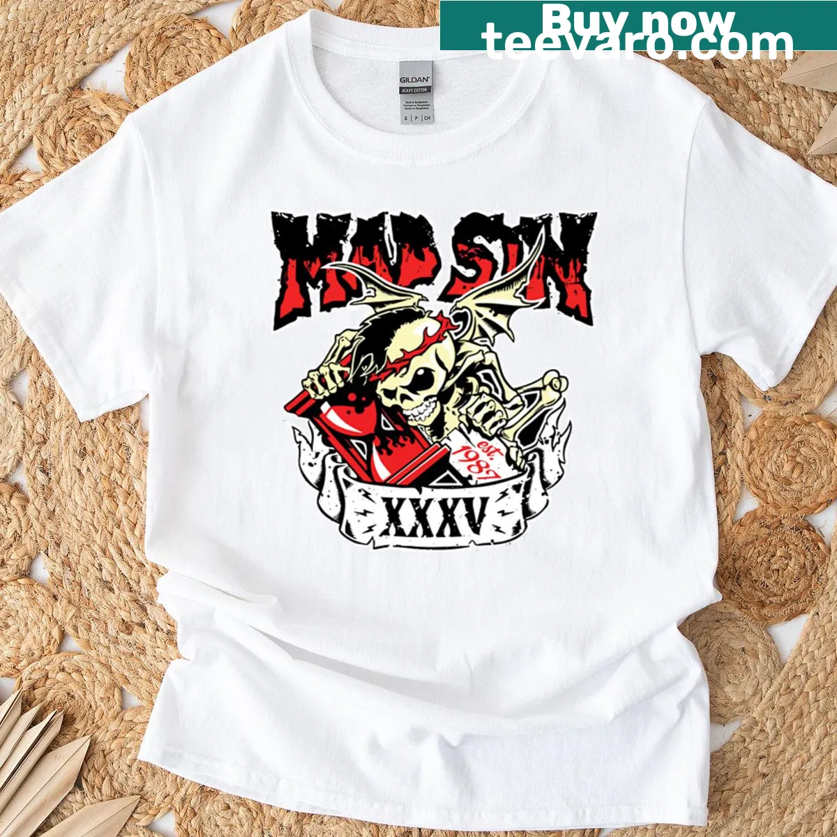 Illustrated t-shirt honoring the Mad Sin Band — on a men's t-shirt