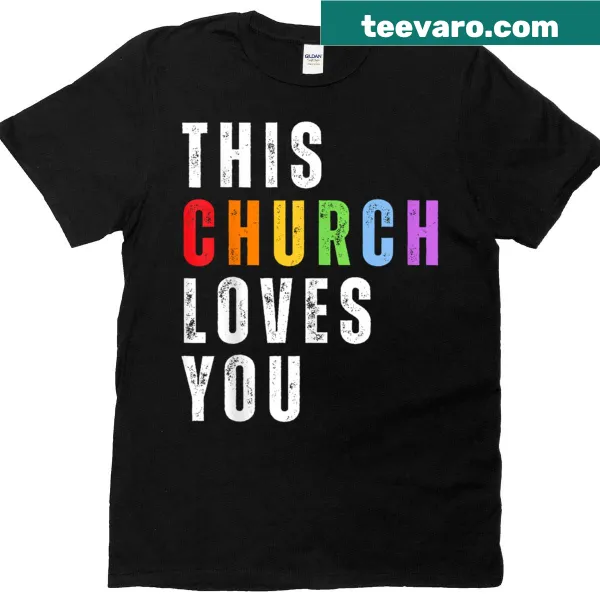Inspiring rainbow text with church message on t-shirt