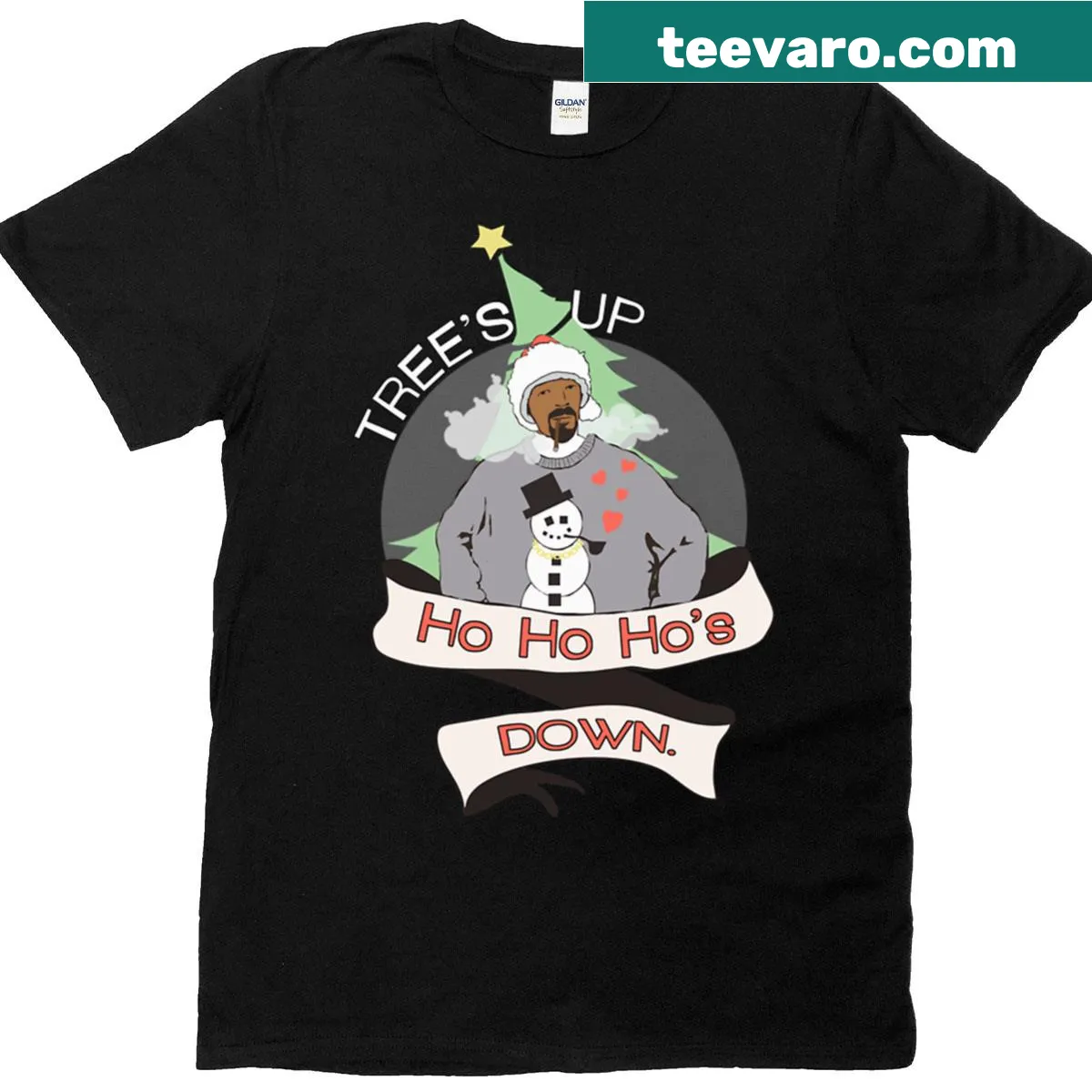 Funny Christmas T-shirt with Snoop Dogg inspired design and playful text — on a men's t-shirt