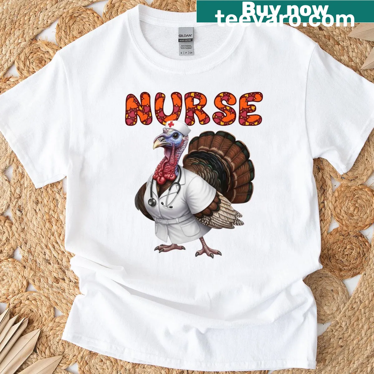 Thanksgiving T-shirt for nurses featuring a turkey and stethoscope graphic — on a men's t-shirt