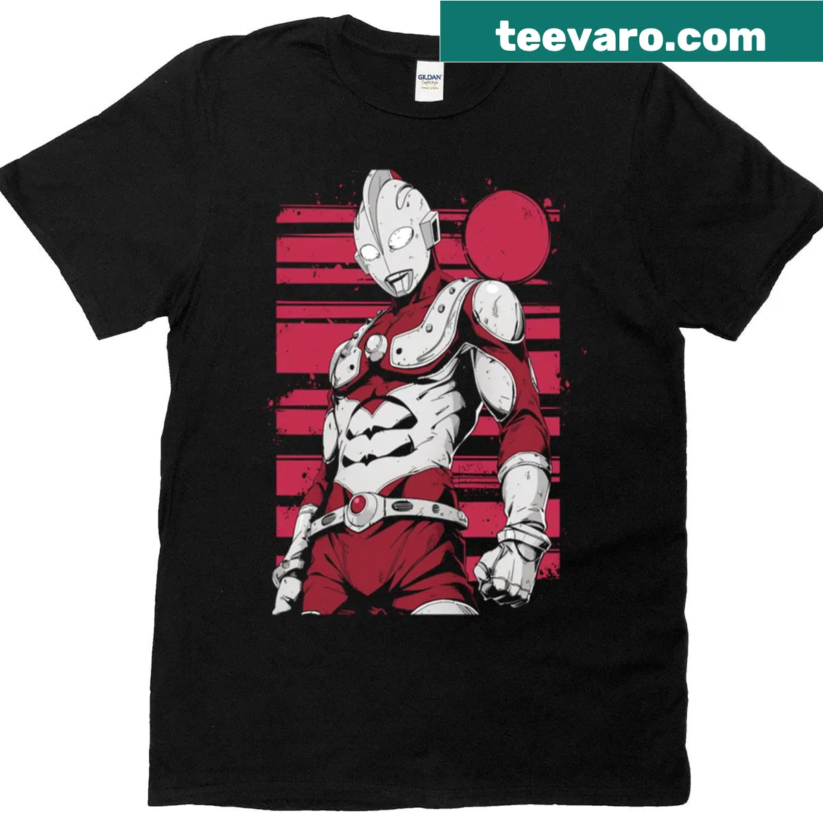 Illustrated t-shirt featuring Ultraman in action — on a men's t-shirt