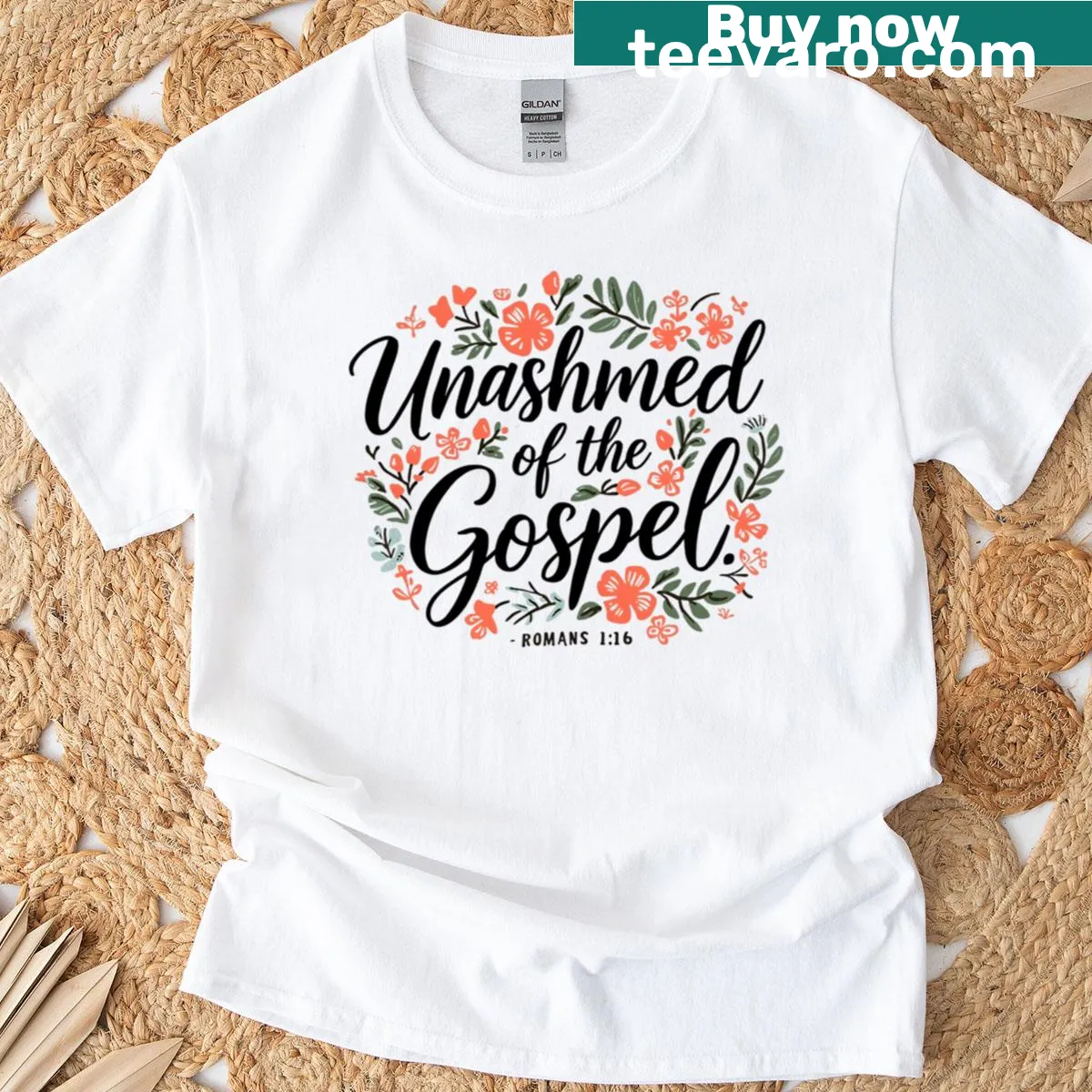 Typography t-shirt stating 'Unashamed Of The Gospel' — on a men's t-shirt