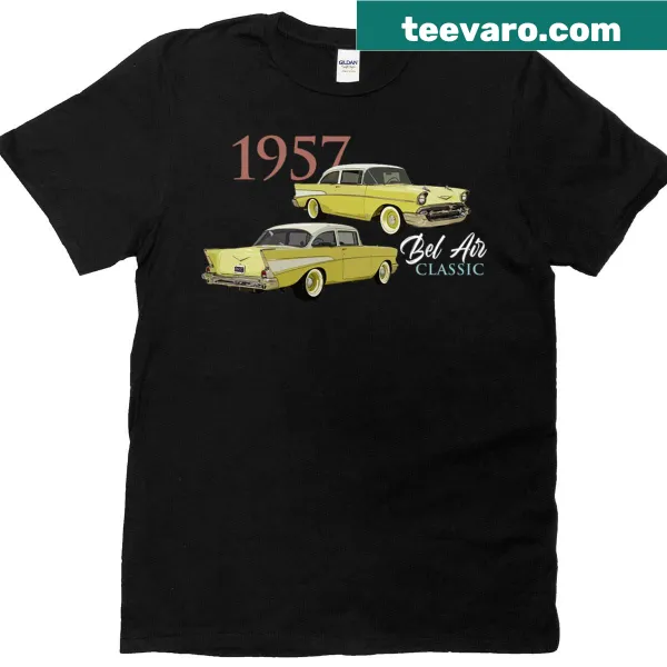 Vintage design featuring a 1957 Bel Air yellow car illustration