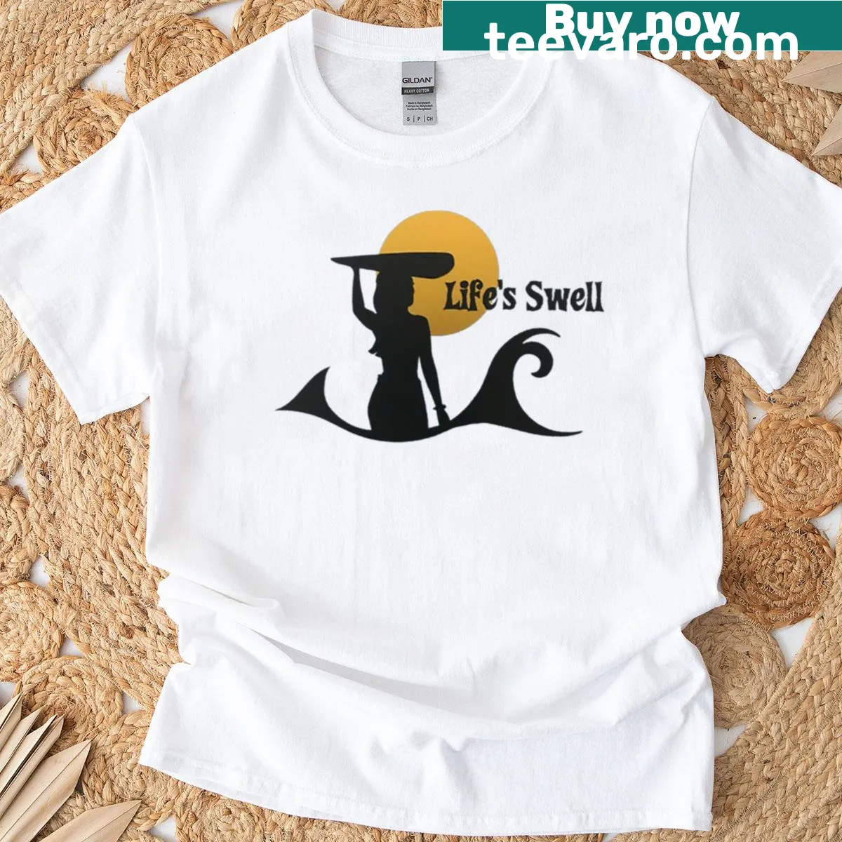 Vintage distressed t-shirt with 'Life's Swells' text in retro font — on a men's t-shirt