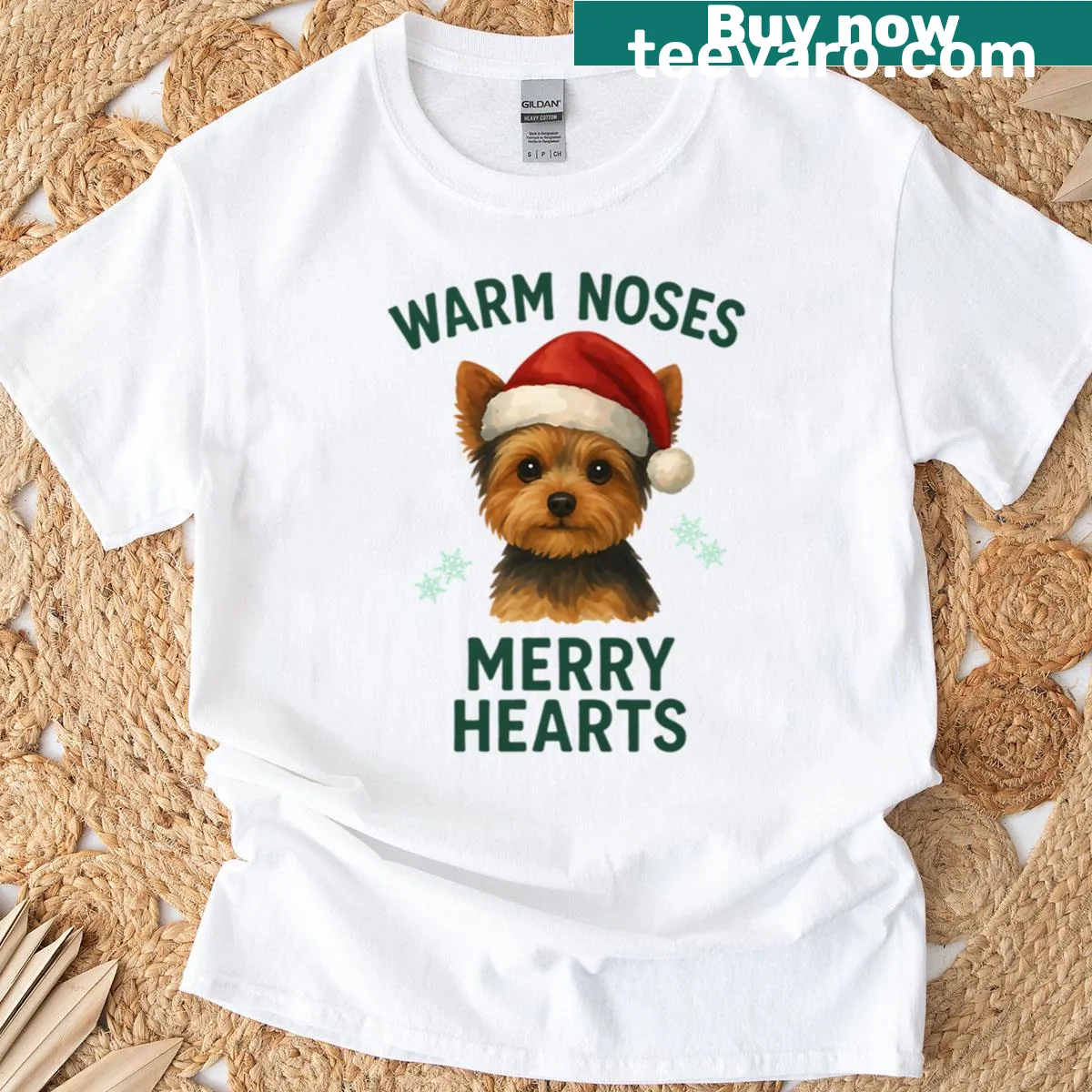 Cute Yorkie Christmas t-shirt featuring hearts and a smiling Yorkie illustration — on a men's t-shirt