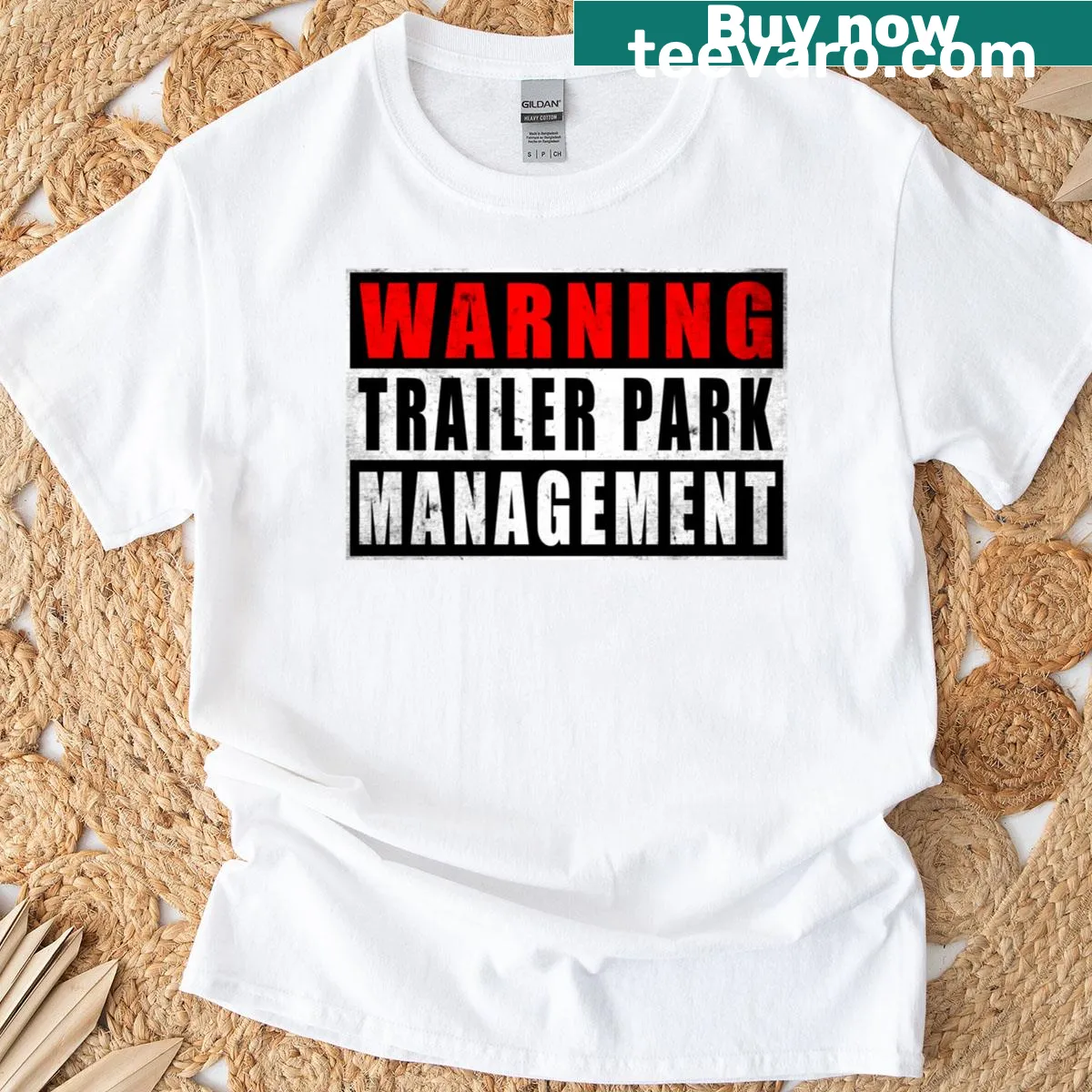 Funny warning trailer park management t-shirt design. — on a men's t-shirt