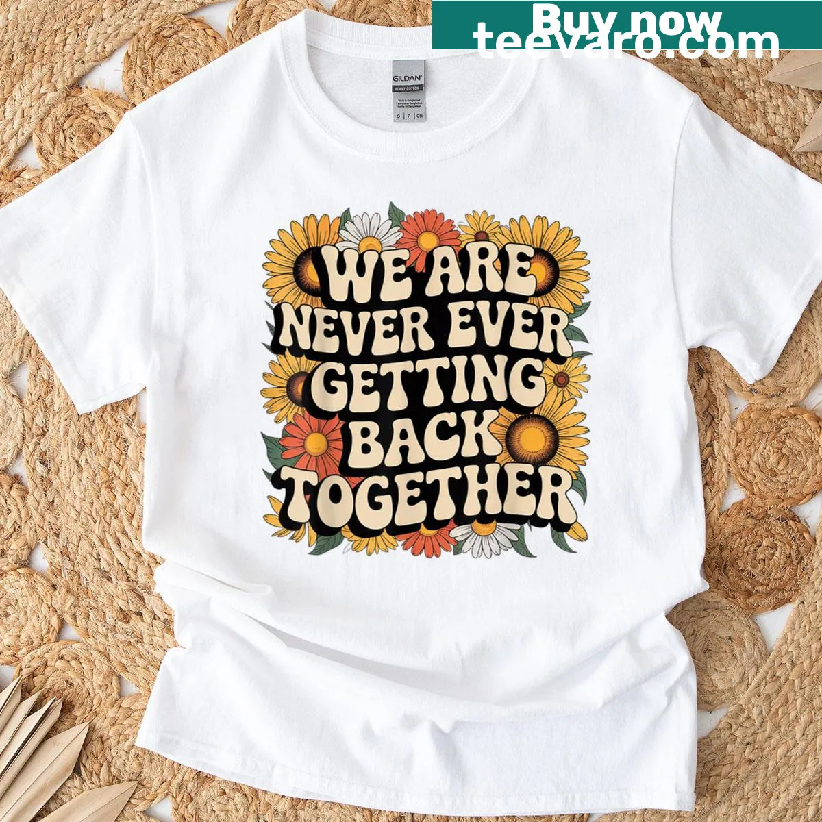 Musical tee with 'We Are Never Ever Getting Back Together' text. — on a men's t-shirt