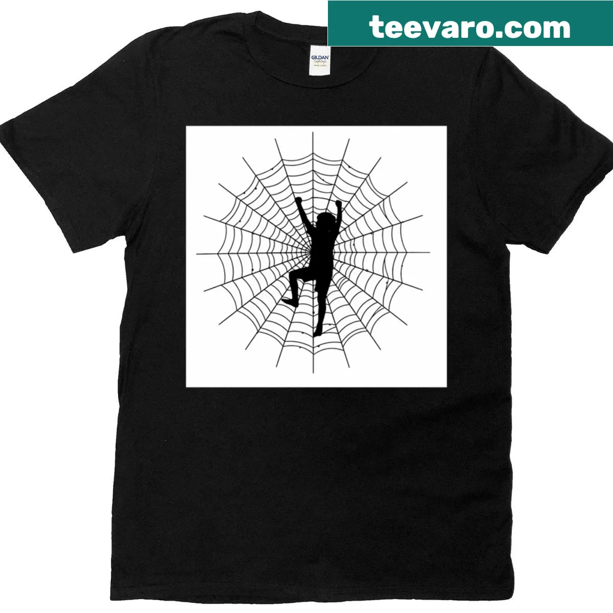Minimalist black and white T-shirt with a simple web design — on a men's t-shirt