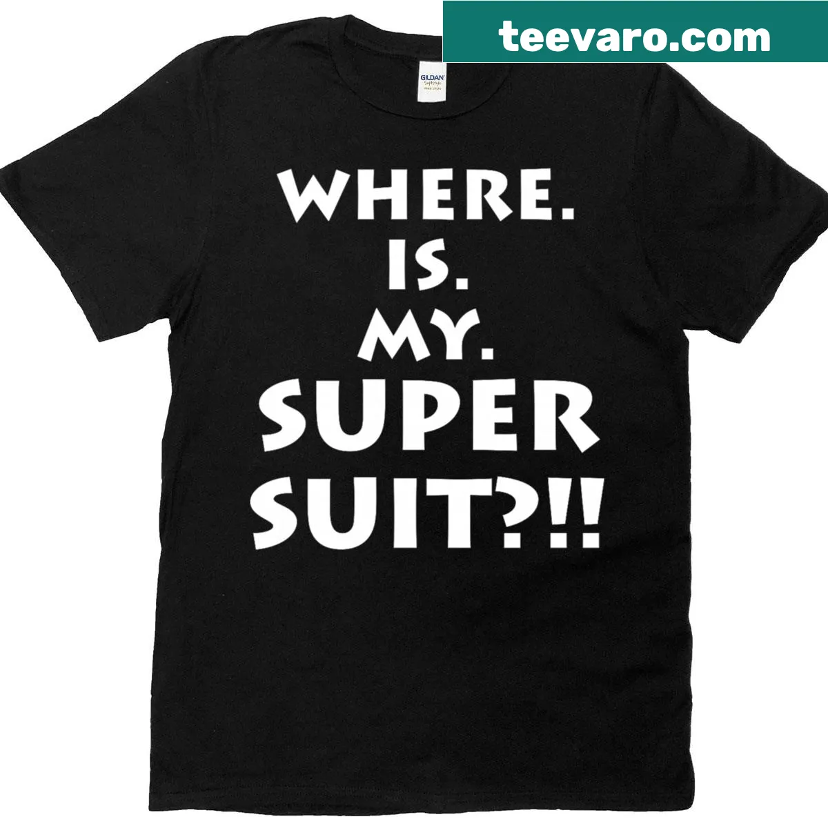 Funny superhero T-shirt with playful text — on a men's t-shirt
