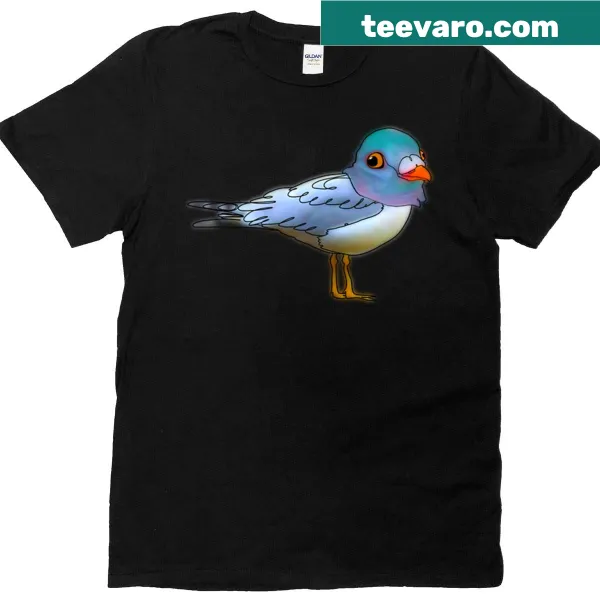 Seagull with a pigeon hat illustrated on a playful t-shirt