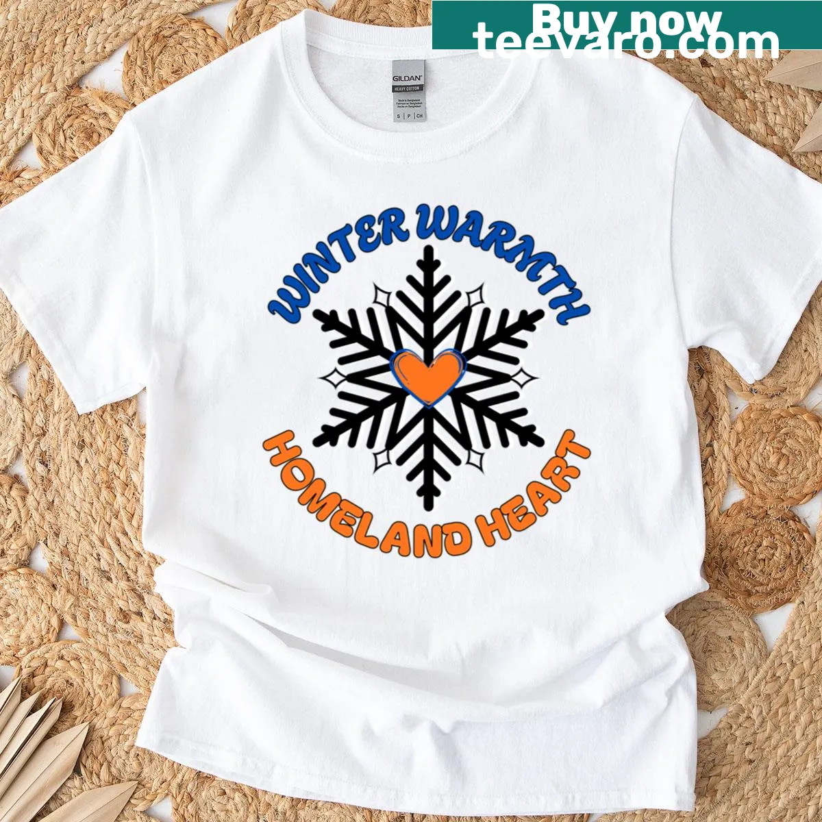 T-shirt celebrating winter warmth with heartwarming design — on a men's t-shirt