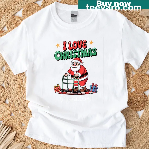 Cute T-shirt featuring Santa and I Love Christmas design