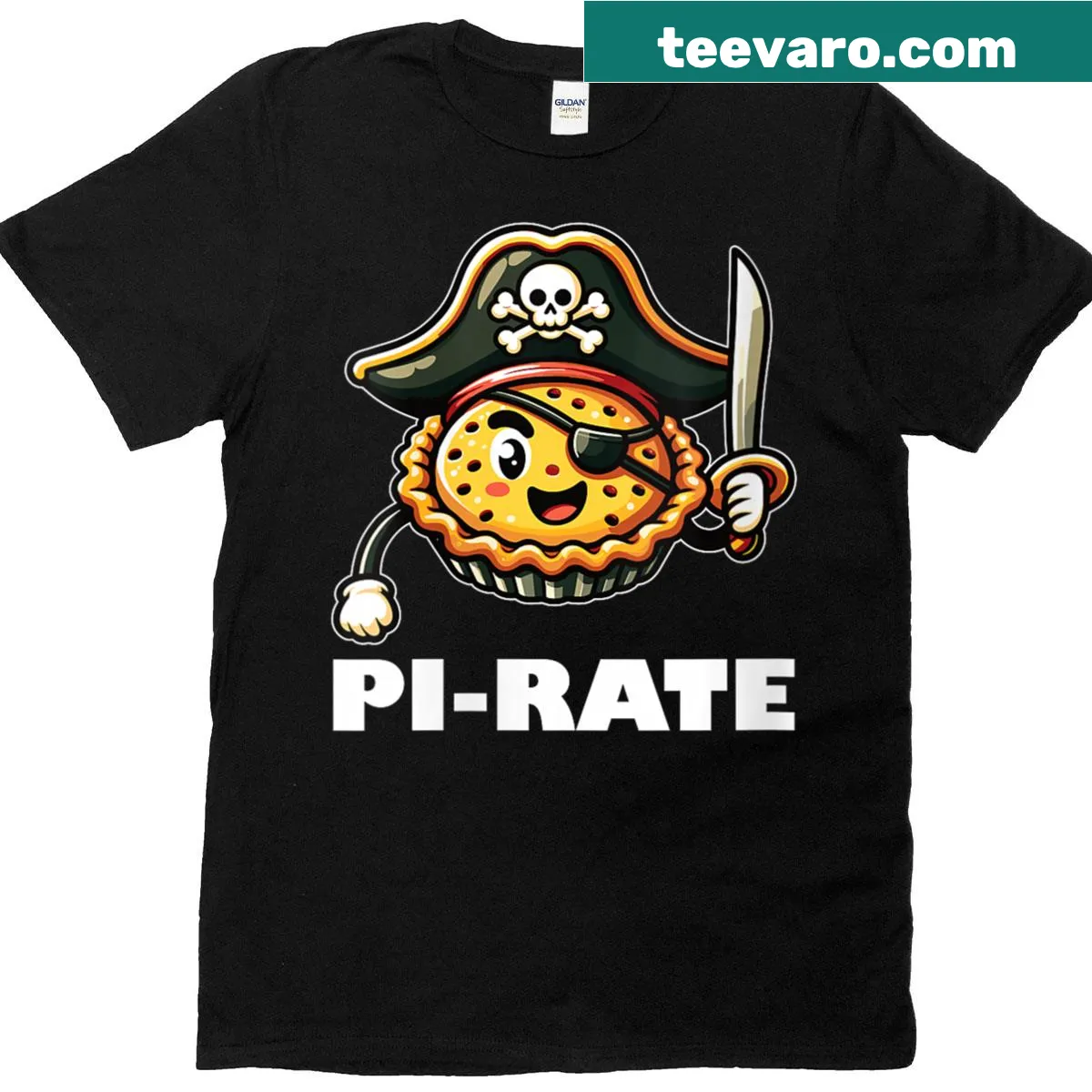 Cute Pi-rate Pie Pirate T-shirt with playful graphic — on a men's t-shirt