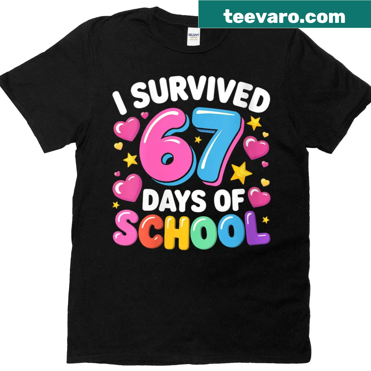 Funny women's T-shirt about surviving 67 days of school — on a men's t-shirt
