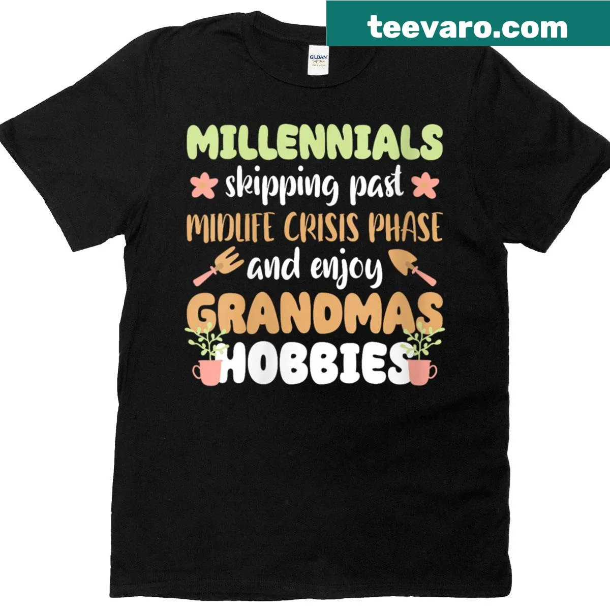 Gardening theme with illustrations celebrating grandma's hobbies — on a men's t-shirt