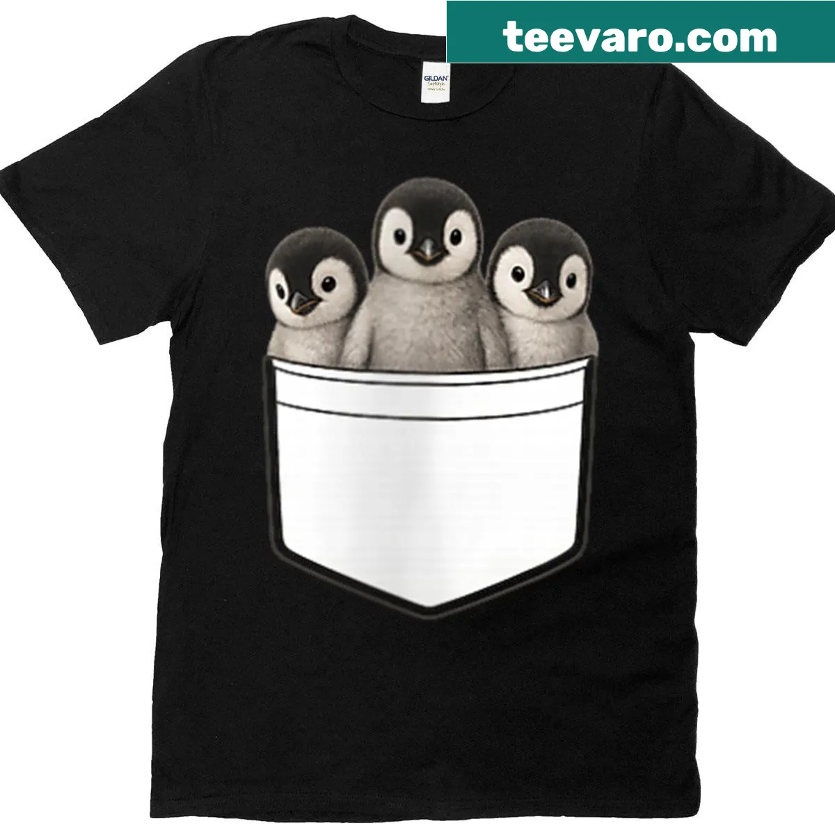 Cute T-shirt with baby penguins in a pocket design — on a men's t-shirt