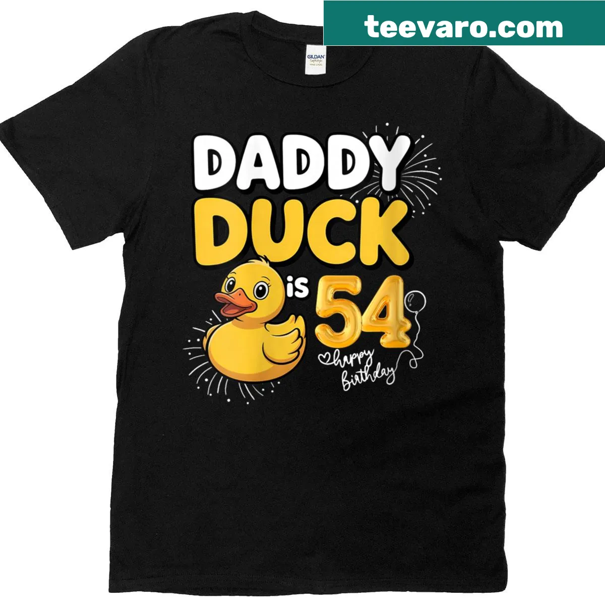 Rubber duck birthday design featuring a daddy duck — on a men's t-shirt