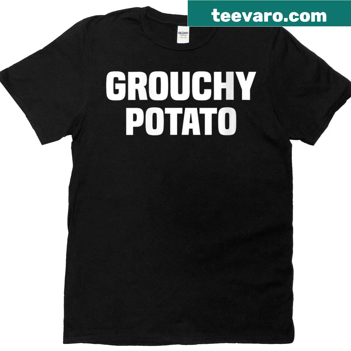 Matching couple T-shirt with cartoon sweet and grouchy potatoes for Thanksgiving — on a men's t-shirt