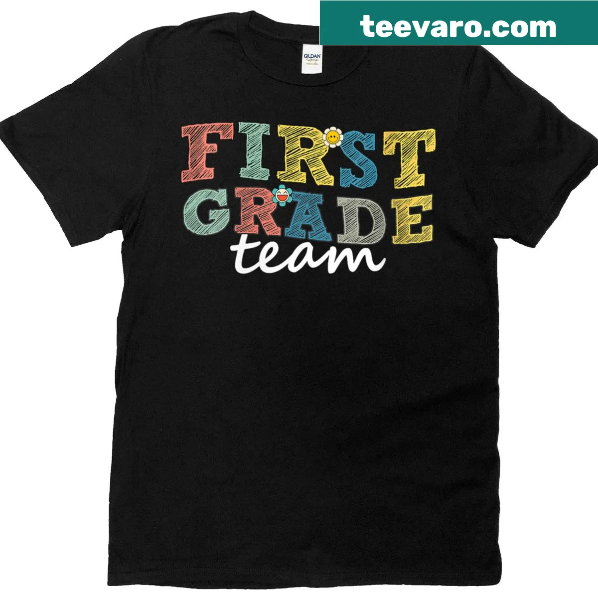 T-shirt celebrating first-grade teachers and teamwork — on a men's t-shirt