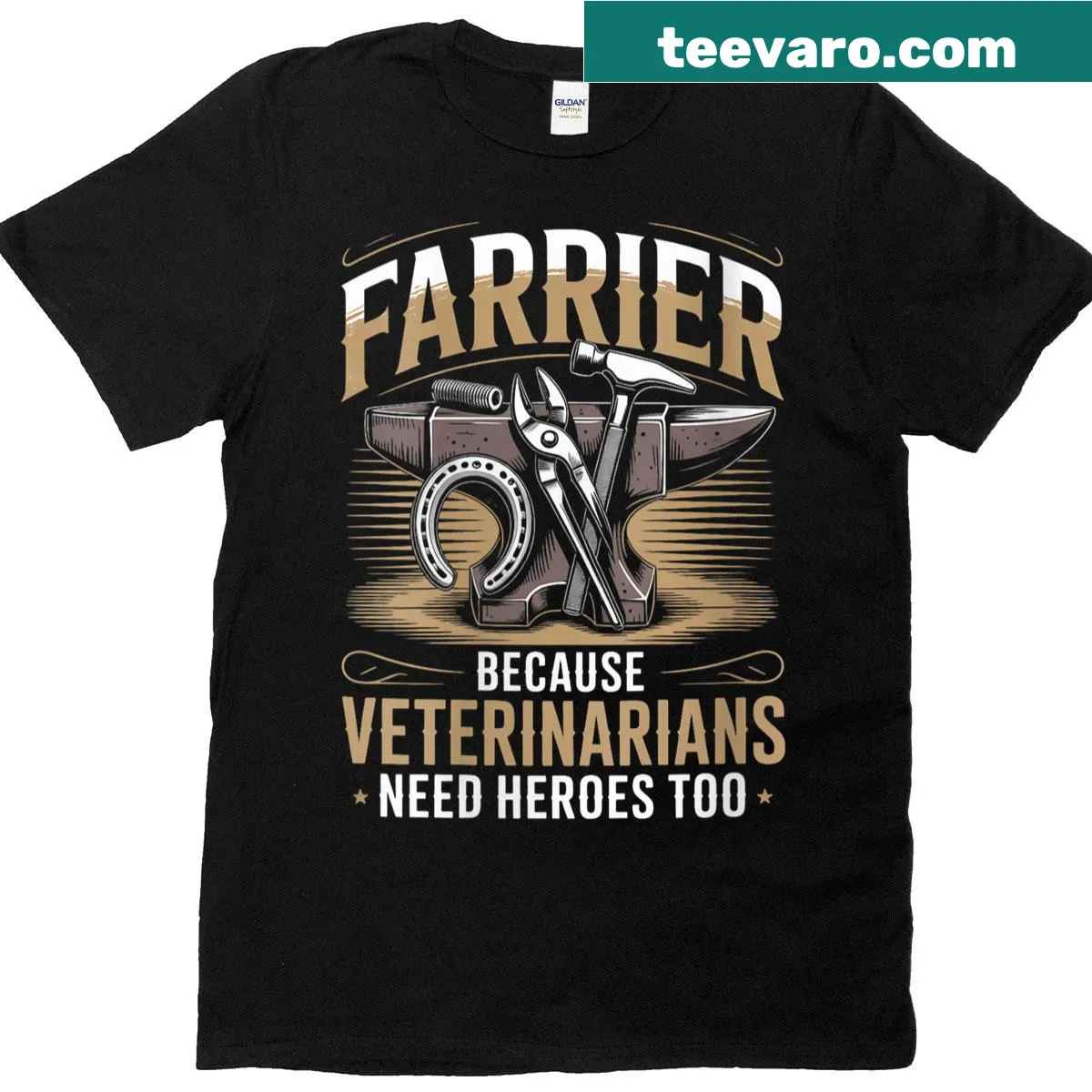 Veterinarian and farrier-themed T-shirt celebrating equine care — on a men's t-shirt