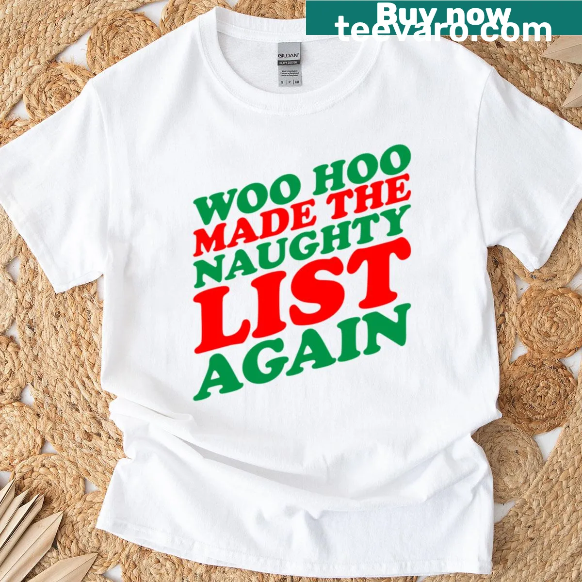 Funny Christmas T-shirt with the slogan Made The Naighty List Again — on a men's t-shirt