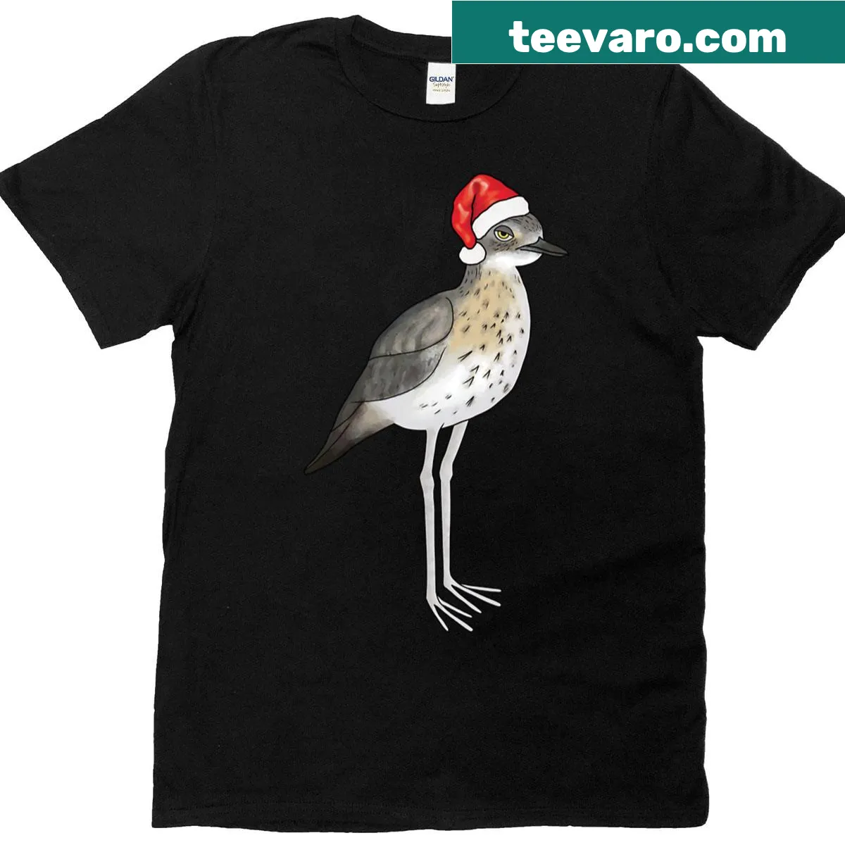 Funny Christmas T-shirt with an annoyed bush stone curlew — on a men's t-shirt