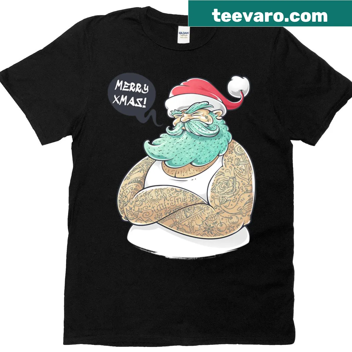 Illustrated Santa Claus design on a Christmas T-shirt — on a men's t-shirt