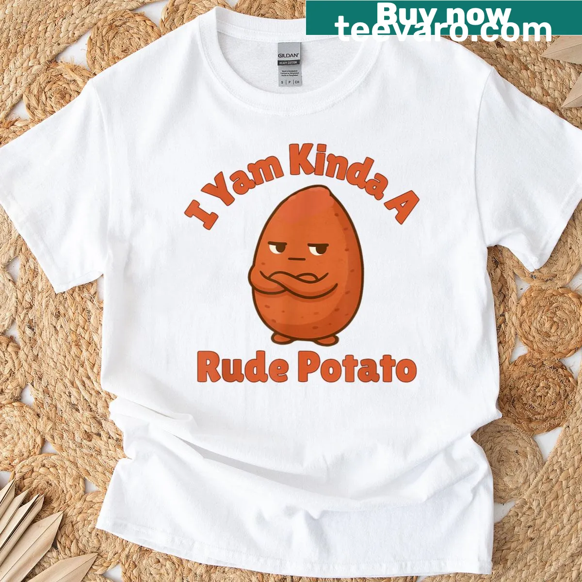Kawaii-style potato graphic T-shirt with a humorous design — on a men's t-shirt