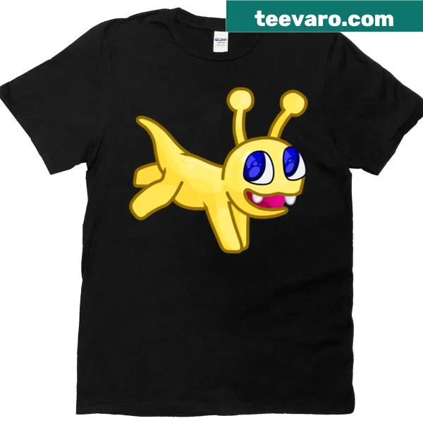 Whimsical crayon creature graphic on a T-shirt