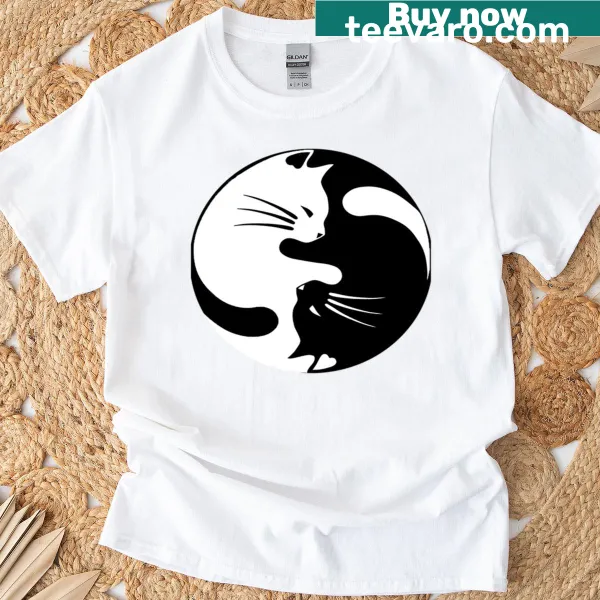 Cartoon Ying Yang design with two playful cats