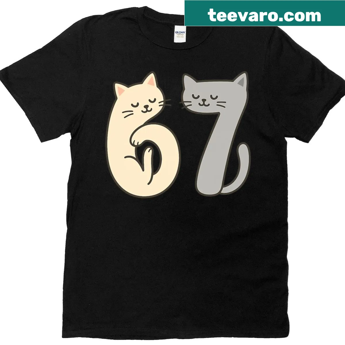 Cute kitty design with number 67 on a t-shirt — on a men's t-shirt