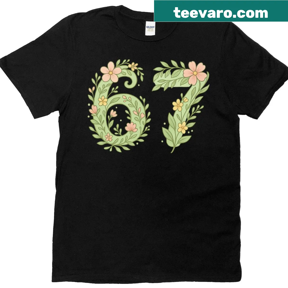 Floral design with number 67 on a t-shirt — on a men's t-shirt
