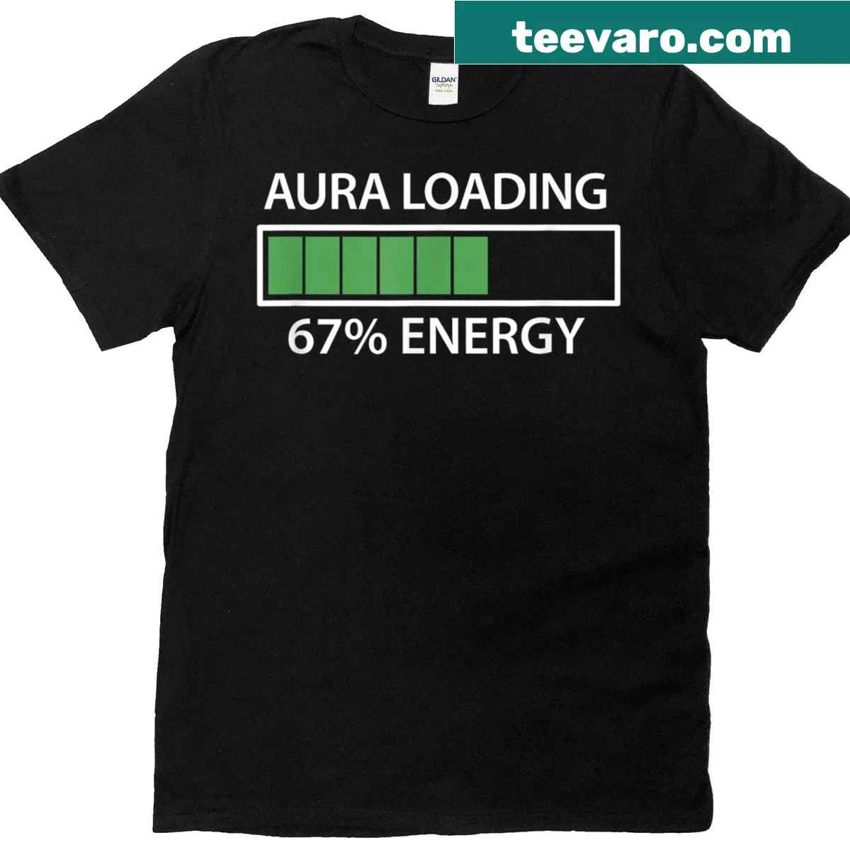 T-shirt featuring meme-inspired design with 'Aura Loading' text and number 67 — on a men's t-shirt