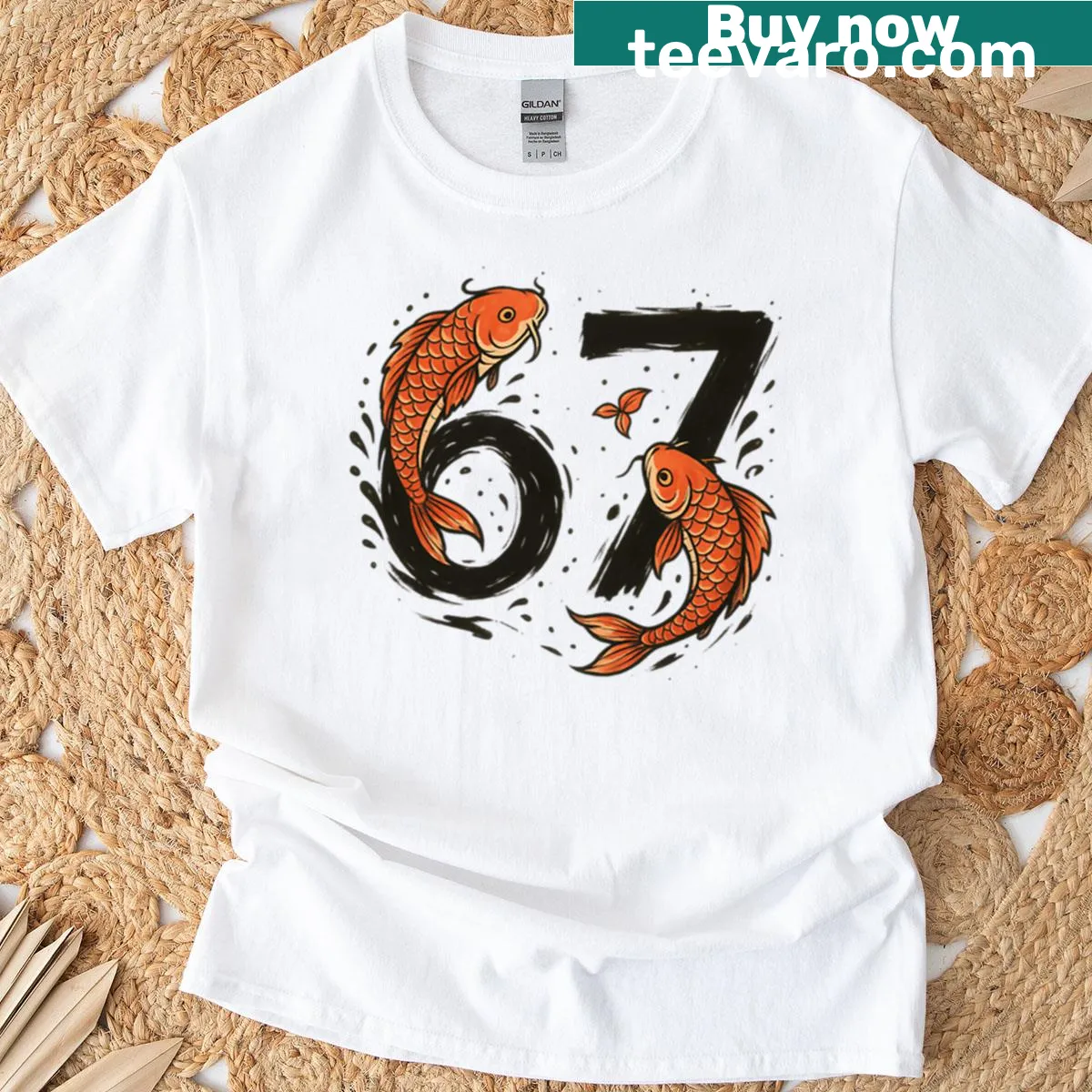 Japanese ink brush art of koi fish on T-shirt — on a men's t-shirt