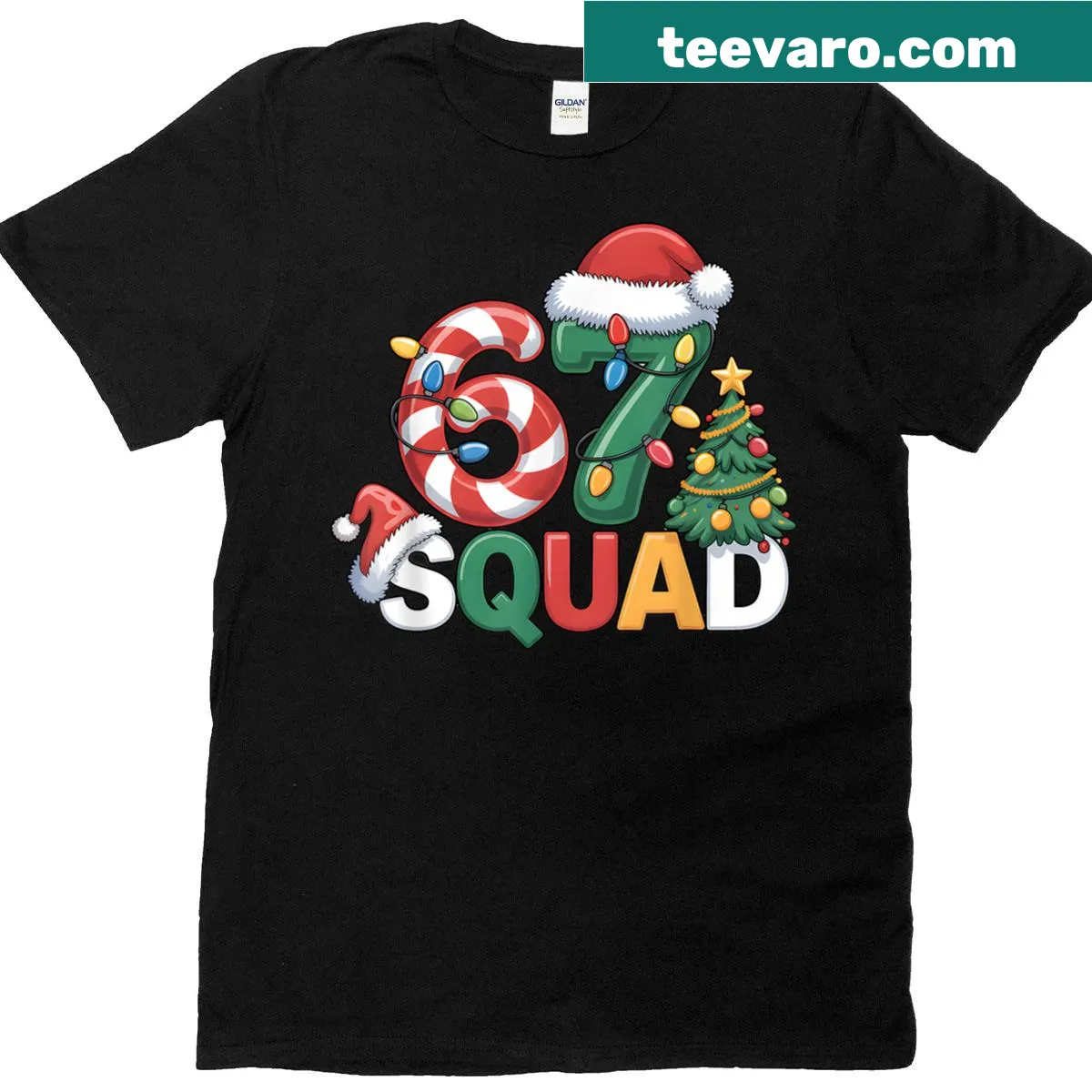 Funny Christmas T-shirt for teachers with '67 Squad' design — on a men's t-shirt