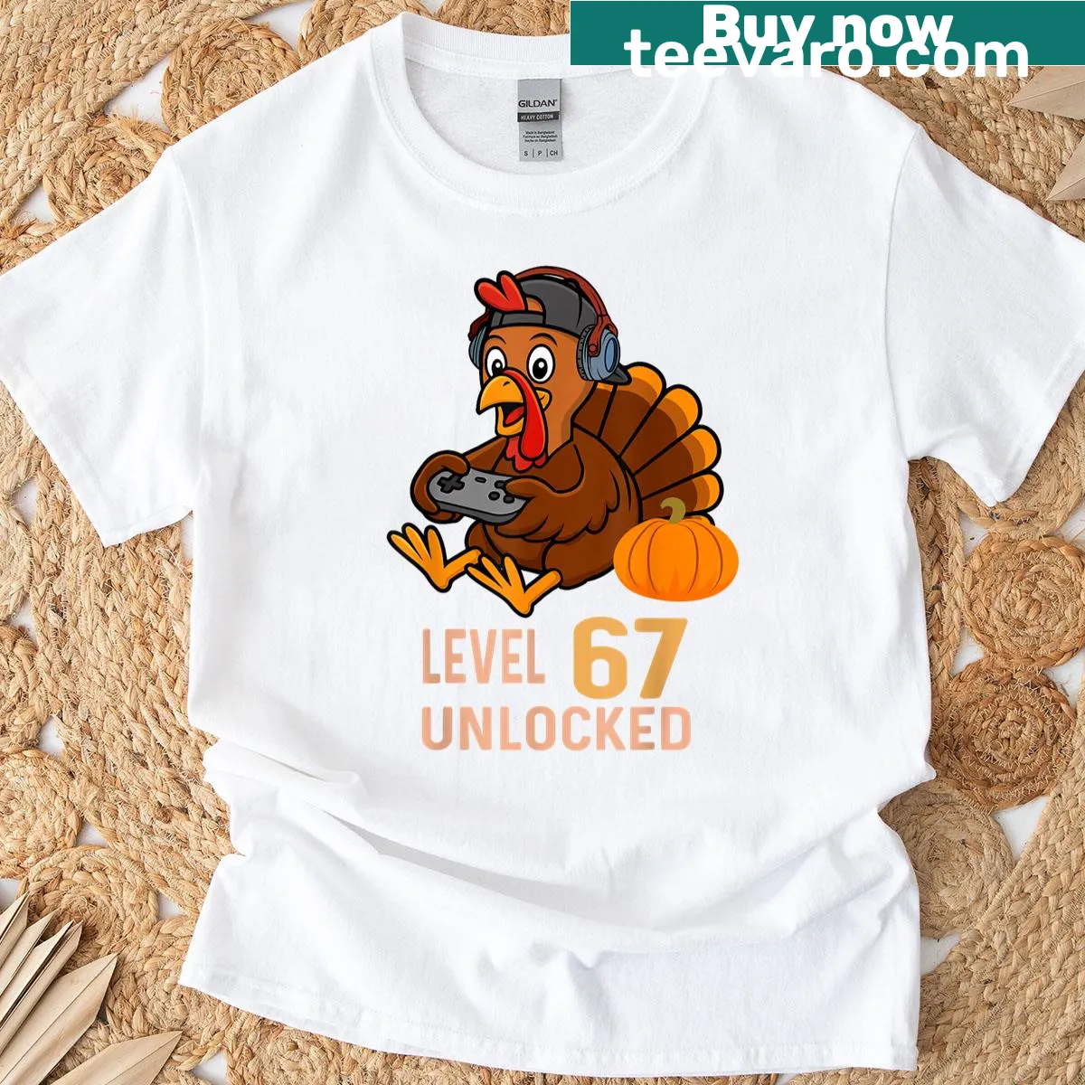 Thanksgiving-themed gamer t-shirt with turkey and meme graphics — on a men's t-shirt