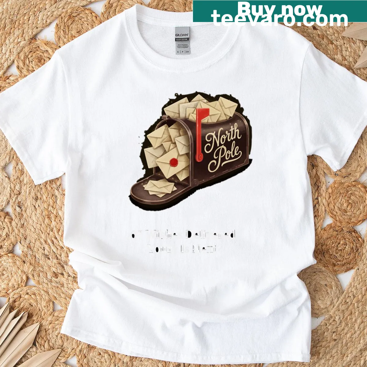 T-shirt with North Pole mailbox graphic and wishes design — on a men's t-shirt