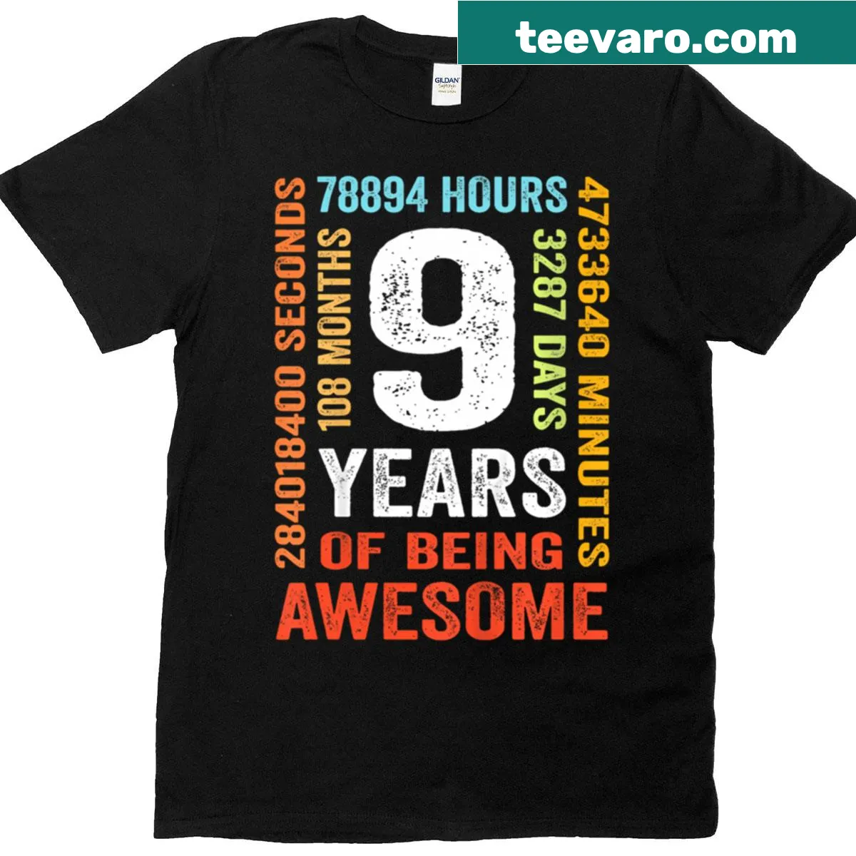 Vintage-style T-shirt for a 9th birthday celebration — on a men's t-shirt