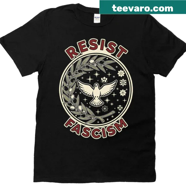 Dove and olive branch design on an Anti Fascism t-shirt