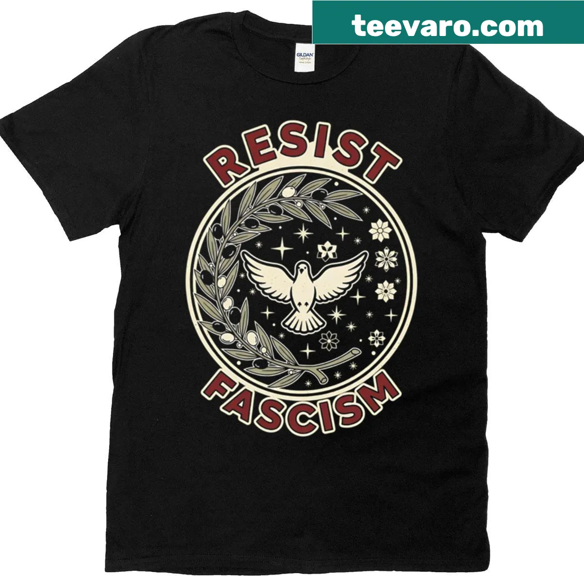 Dove and olive branch design on an Anti Fascism t-shirt — on a men's t-shirt