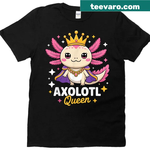 Cute cartoon axolotl queen graphic on t-shirt