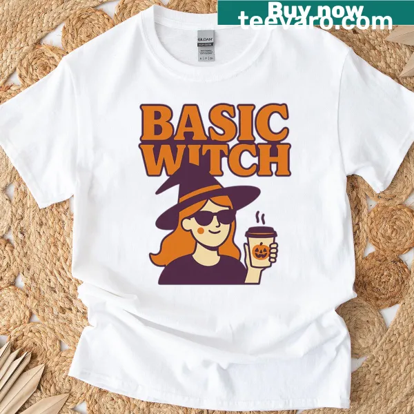 Funny Basic Witch Halloween t-shirt with coffee illustration