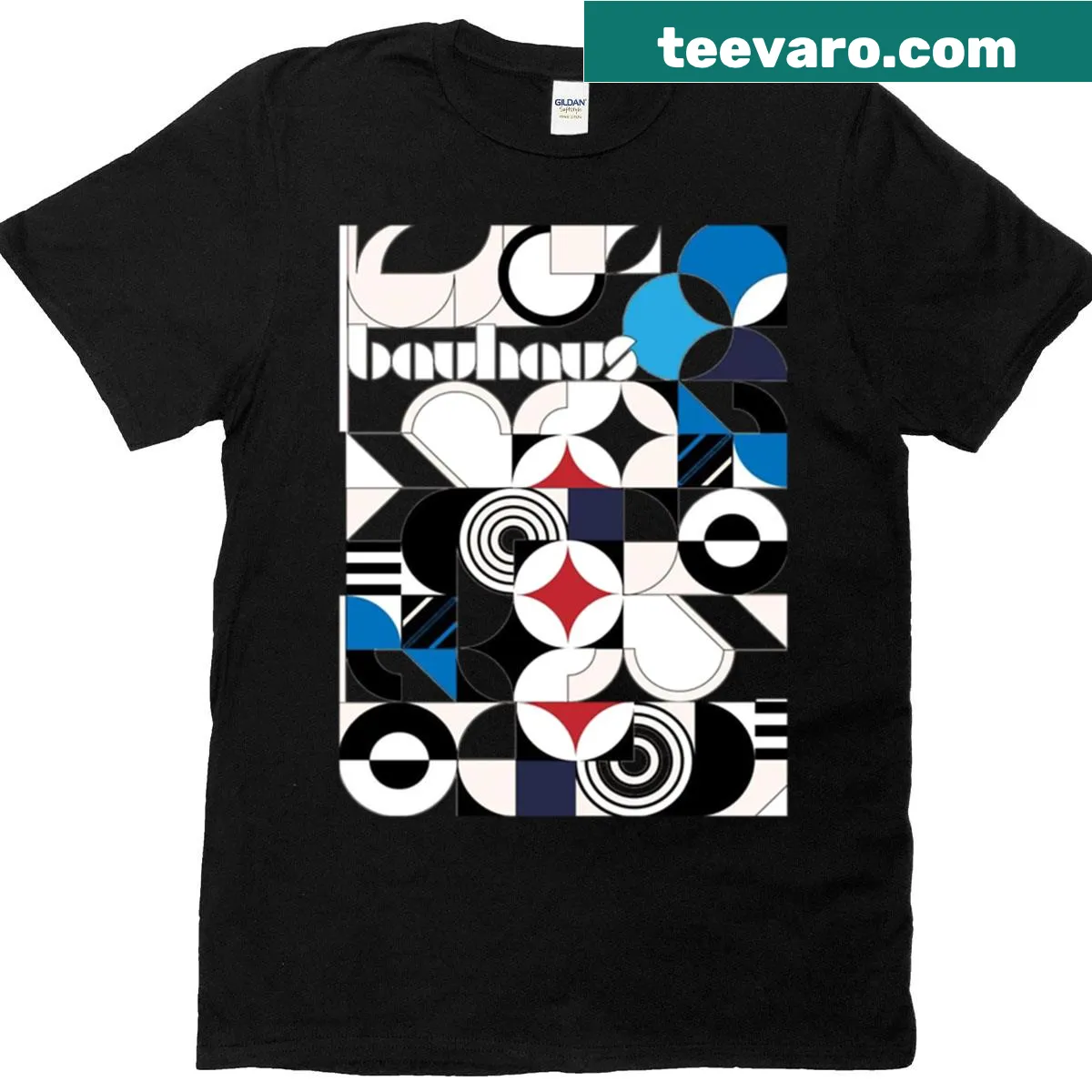 Bauhaus abstract design t-shirt with geometric patterns — on a men's t-shirt