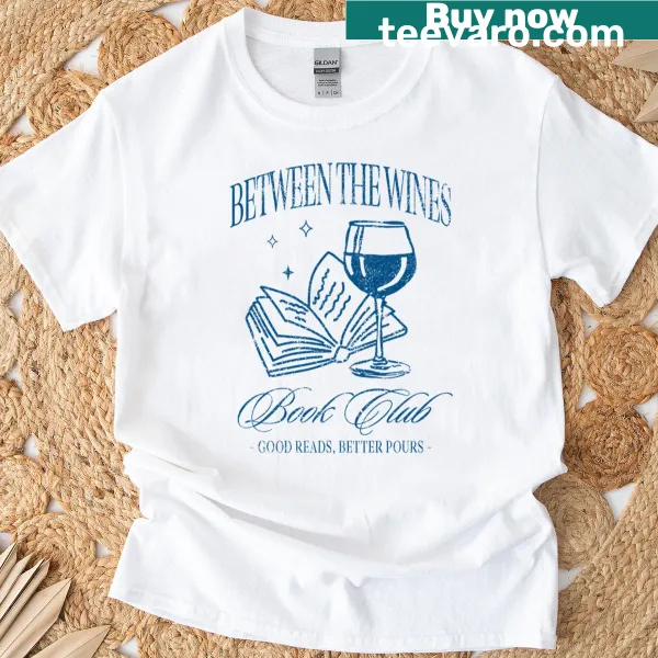 Whimsical book club and wine graphic on an oversized t-shirt