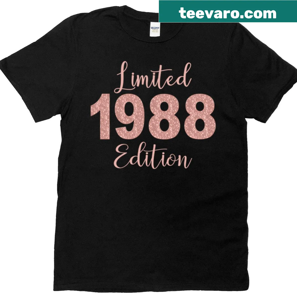 Stylish T-shirt with rose gold diamond graphic for those born in 1988 — on a men's t-shirt