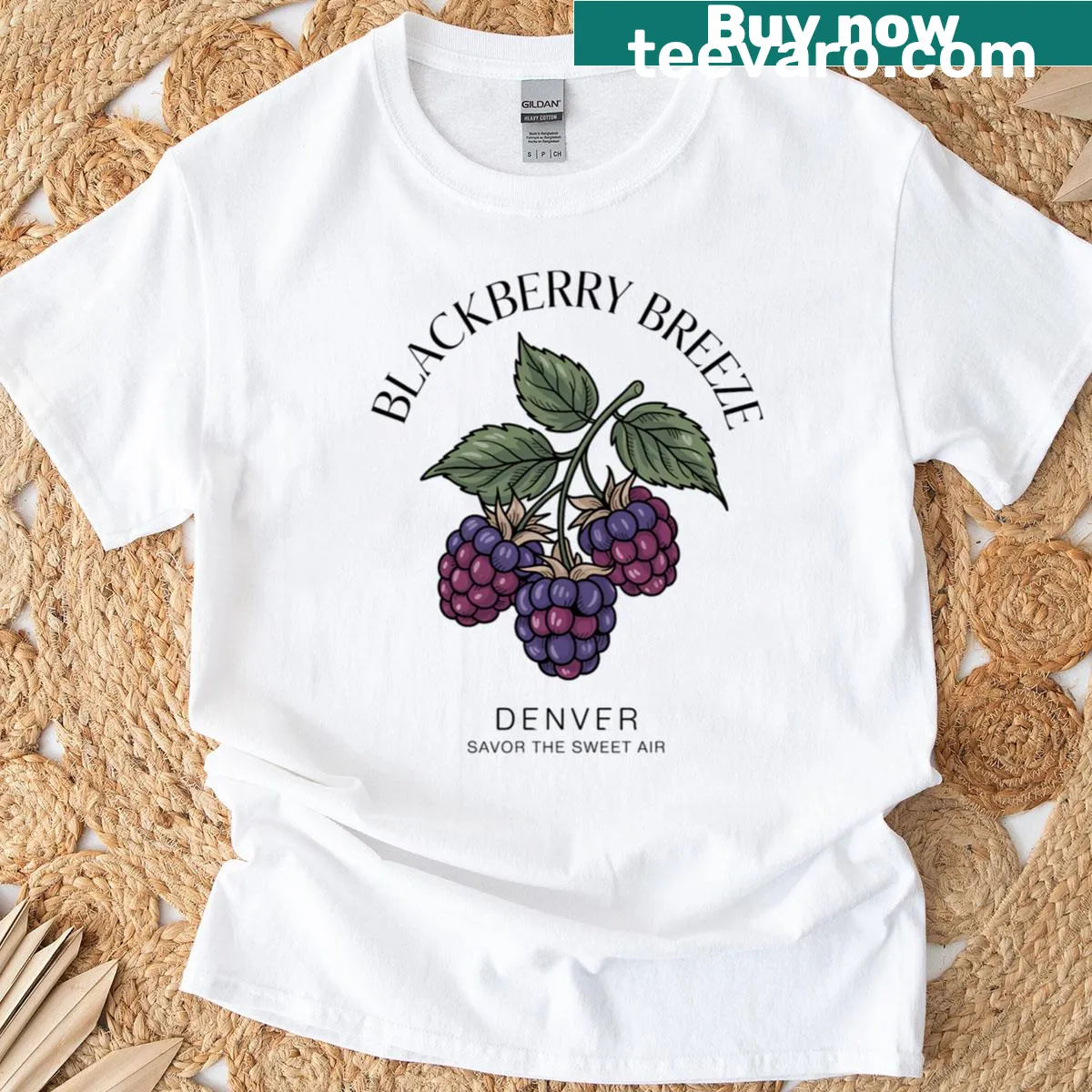 Oversized t-shirt featuring blackberry and breeze illustration — on a men's t-shirt