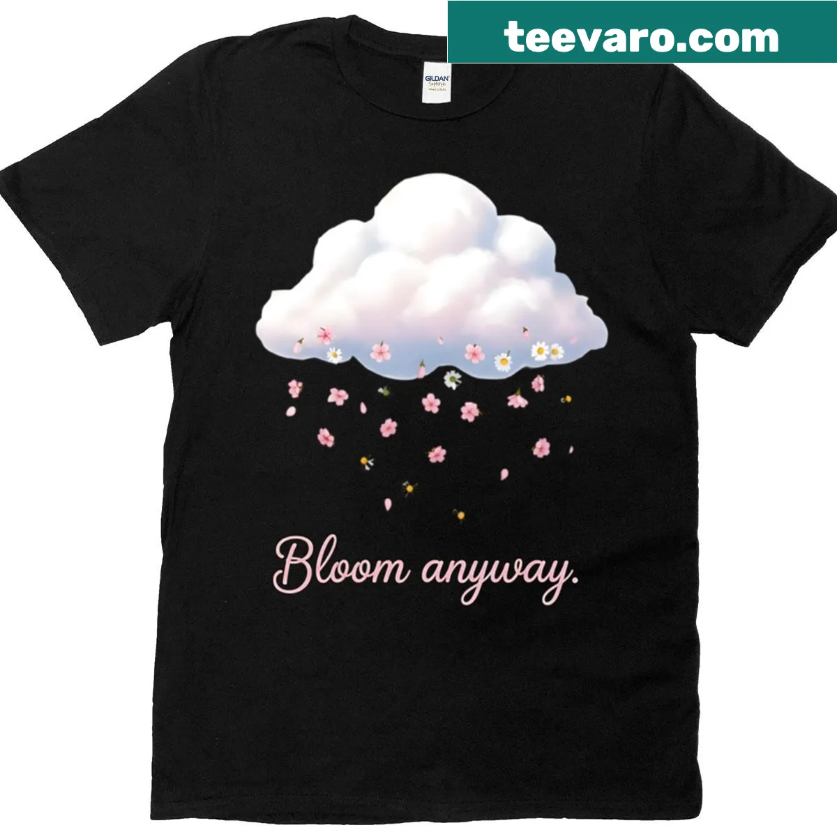 Illustration of a cloud raining flowers on T-shirt — on a men's t-shirt
