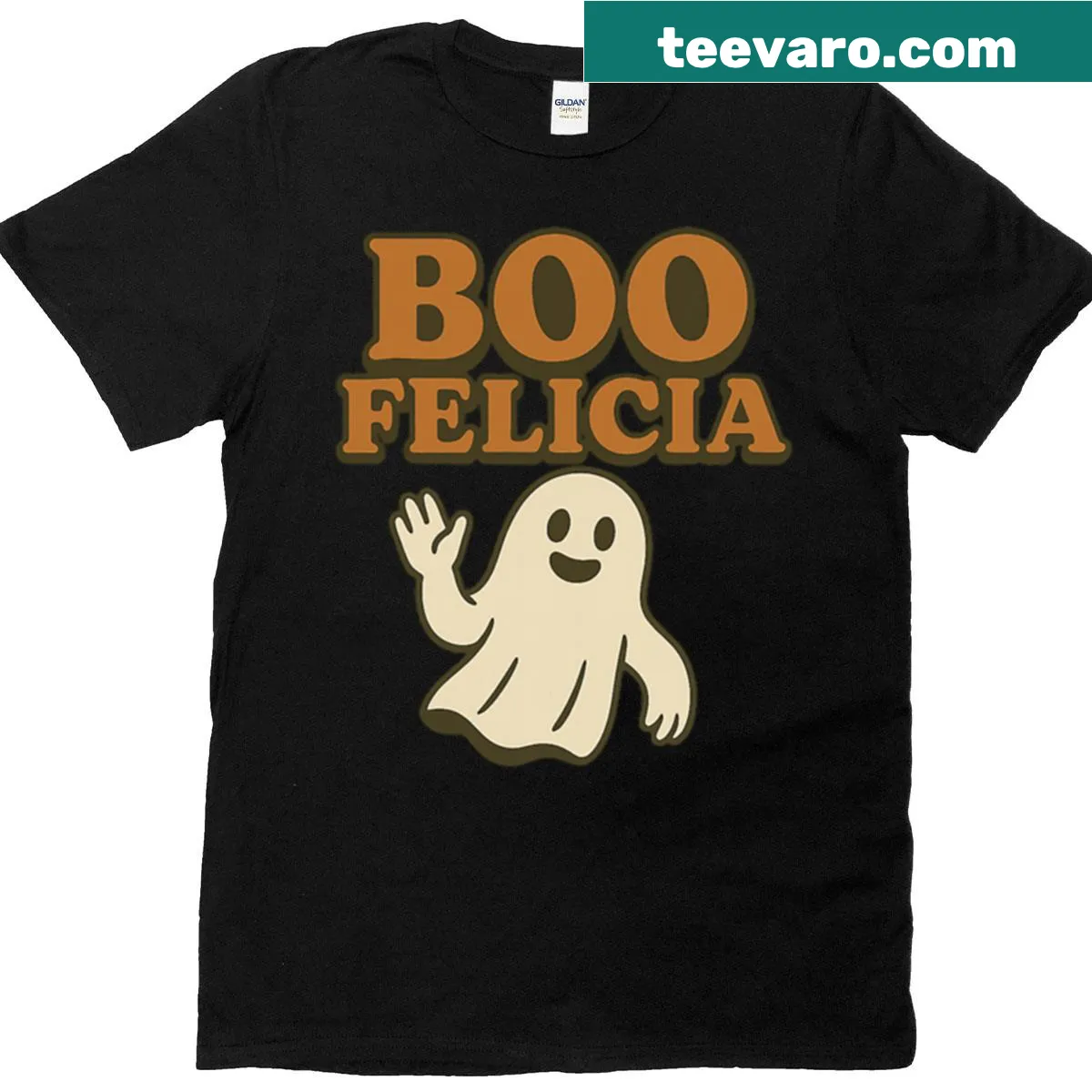 Funny ghost graphic with 'Boo Felicia' text on a Halloween t-shirt. — on a men's t-shirt