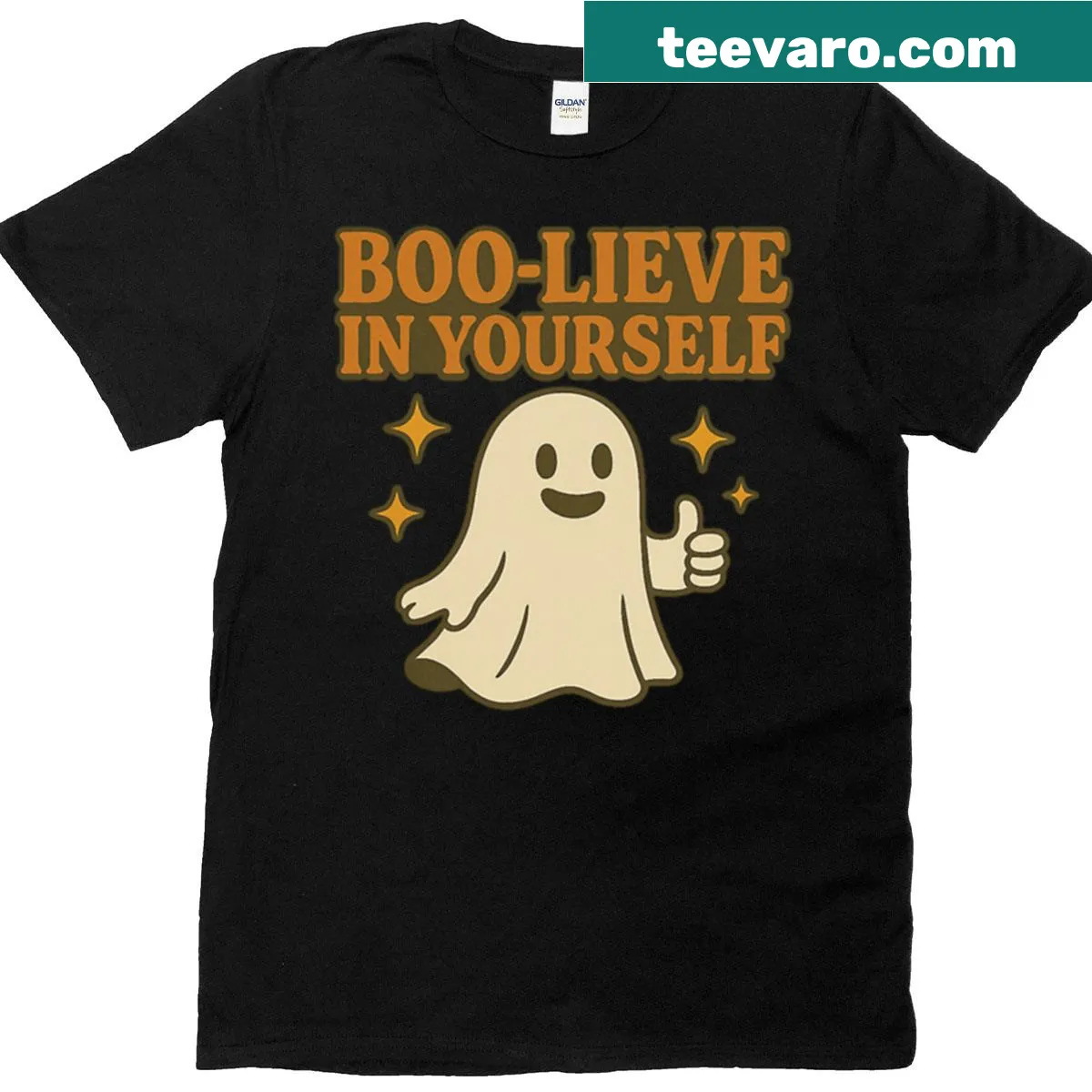 Cute ghost with positive message t-shirt — on a men's t-shirt